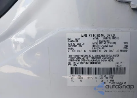 2015 Ford Edge Titanium из США, поврежденный, VIN 2FMPK3K87FBB08888